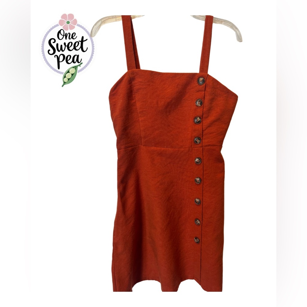 Women's Rust Button-Detail Mini Dress - Picture 2 of 7
